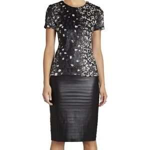 BCBG Max Azria ✘ Black Texturized Tulum Coated Fur Blouse Back Zip Modern Top XS